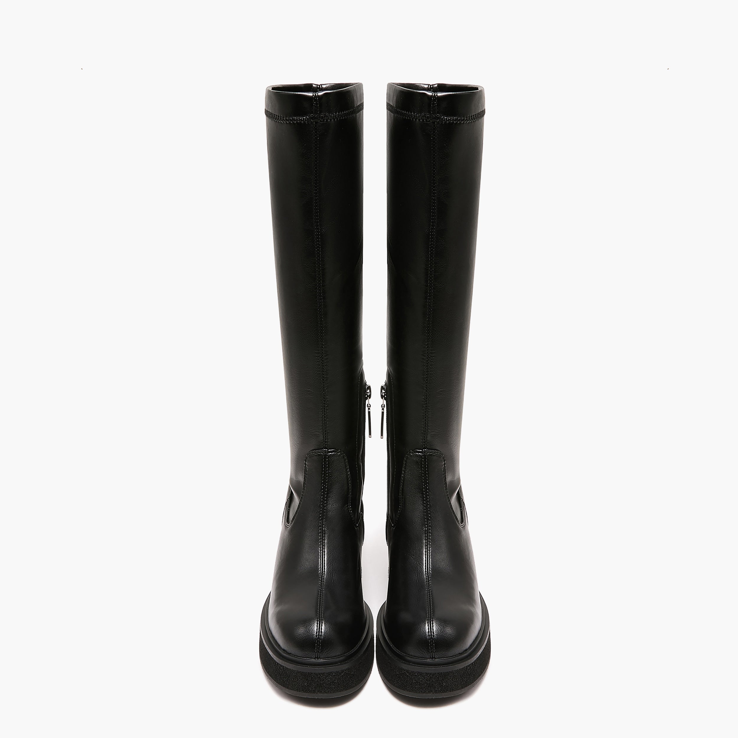 Stivali Alti Donna con Zeppa Emanuélle Vee Dalì 404-11 Nero in PU Stretch – Scarpe con Zeppa 8 cm e Zip
