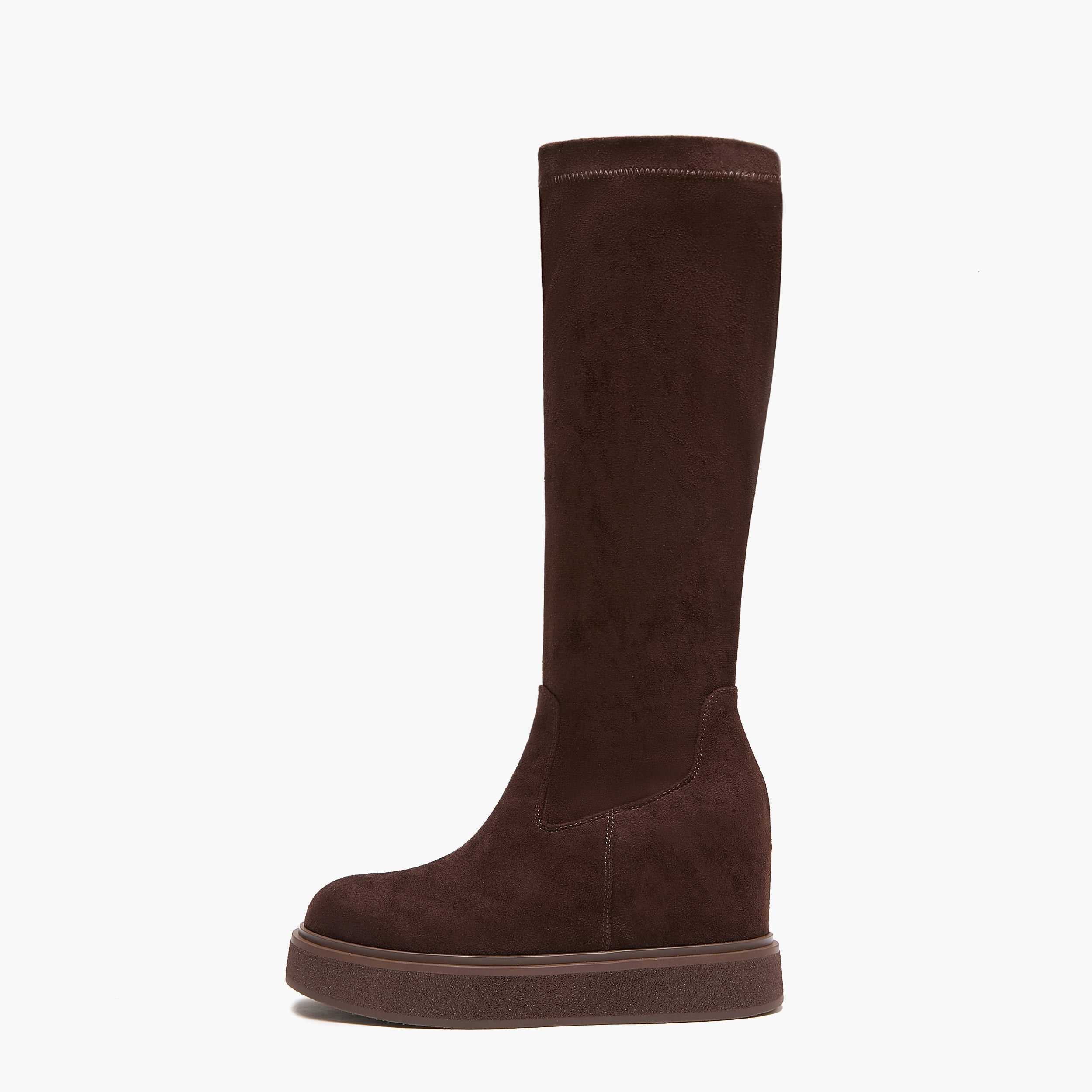 Stivali Alti Donna con Zeppa Emanuélle Vee Dalì 404-11 Marrone Scuro in Microfibra Stretch – Scarpe con Zeppa 8 cm
