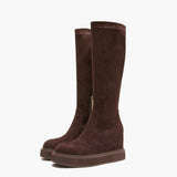 Stivali Alti Donna con Zeppa Emanuélle Vee Dalì 404-11 Marrone Scuro in Microfibra Stretch – Scarpe con Zeppa 8 cm