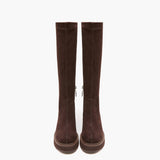 Stivali Alti Donna con Zeppa Emanuélle Vee Dalì 404-11 Marrone Scuro in Microfibra Stretch – Scarpe con Zeppa 8 cm