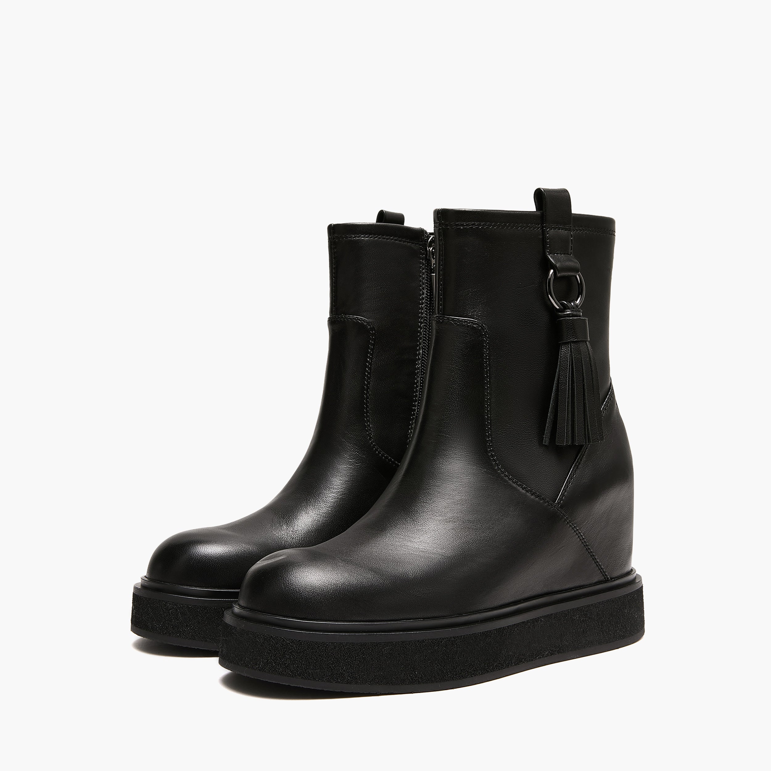 Tronchetti Donna con Zeppa Emanuélle Vee Dalì 404-19 Nero in Pelle – Stivaletti con Zeppa 8 cm e Nappina