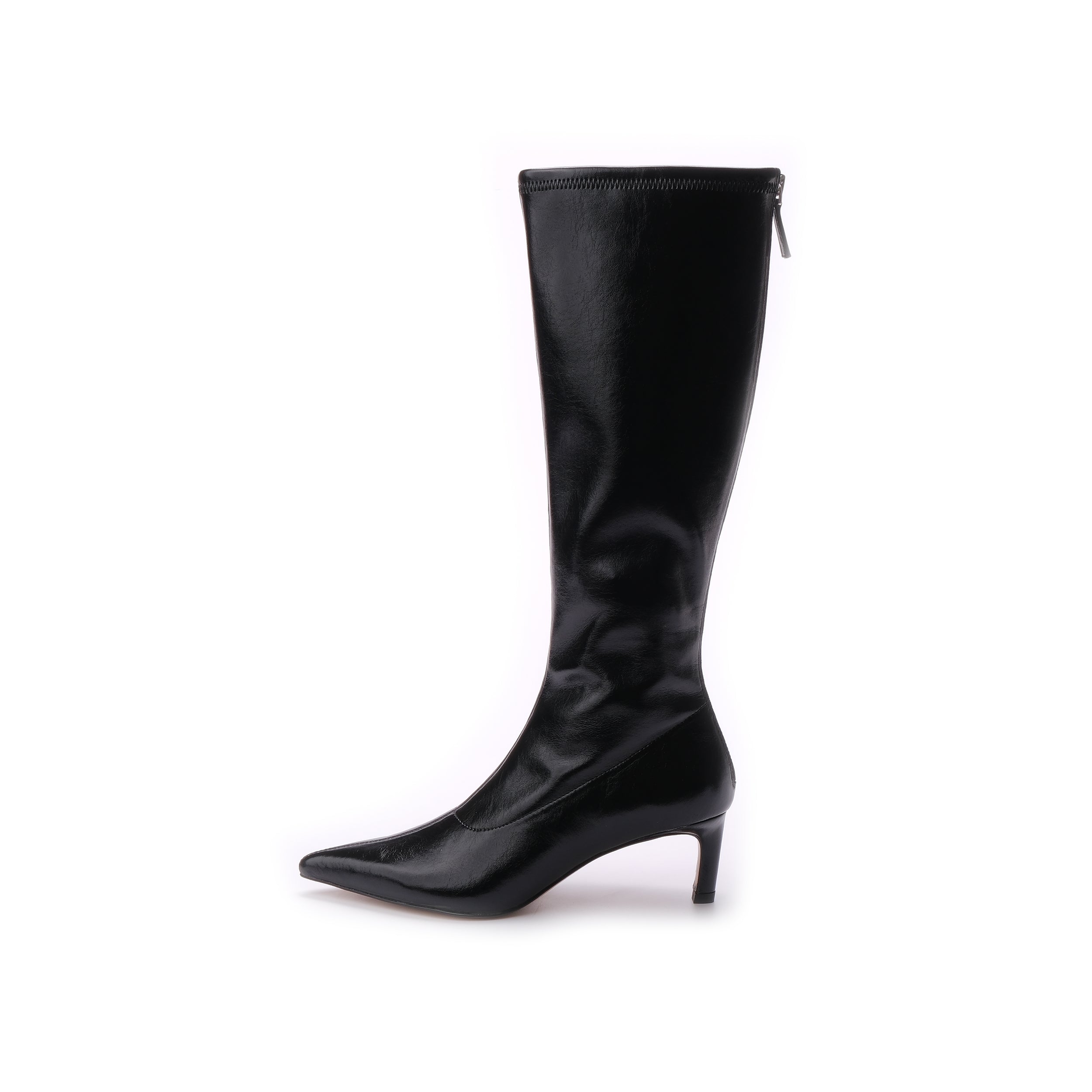 Stivali Alti Donna Emanuélle Vee Sissi 407-18 Nero in PU Stretch Lucido – Stivaletti Punta Sfilata e Tacco 5 cm con Zip Posteriore
