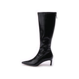 Stivali Alti Donna Emanuélle Vee Sissi 407-18 Nero in PU Stretch Lucido – Stivaletti Punta Sfilata e Tacco 5 cm con Zip Posteriore