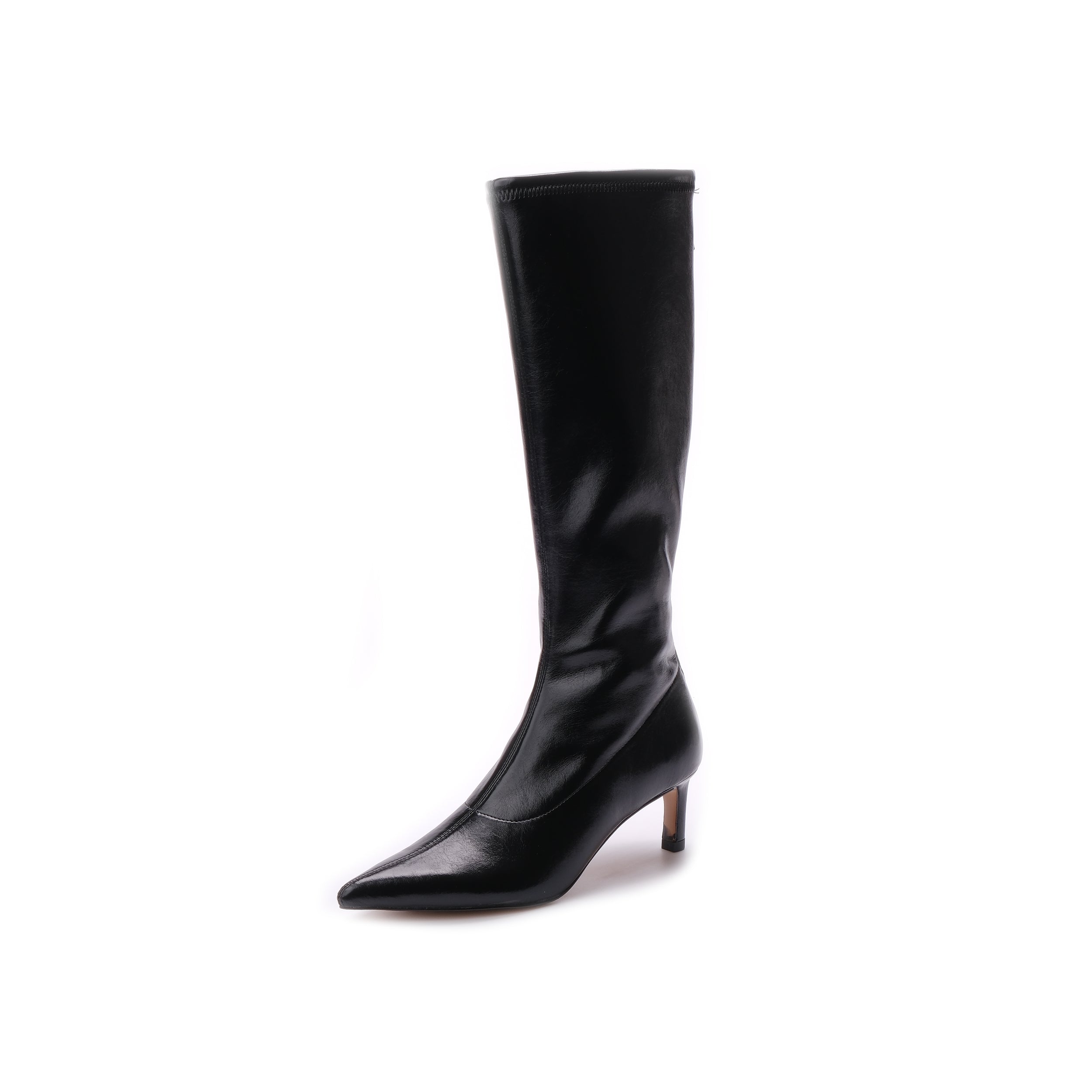 Stivali Alti Donna Emanuélle Vee Sissi 407-18 Nero in PU Stretch Lucido – Stivaletti Punta Sfilata e Tacco 5 cm con Zip Posteriore