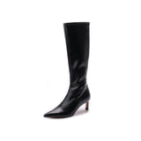 Stivali Alti Donna Emanuélle Vee Sissi 407-18 Nero in PU Stretch Lucido – Stivaletti Punta Sfilata e Tacco 5 cm con Zip Posteriore