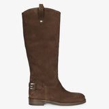 Stivali Alti Donna Emanuélle Vee Royale 412-15 Marrone in Camoscio – Boots con Cinturino e Tacco Basso 2,5 cm