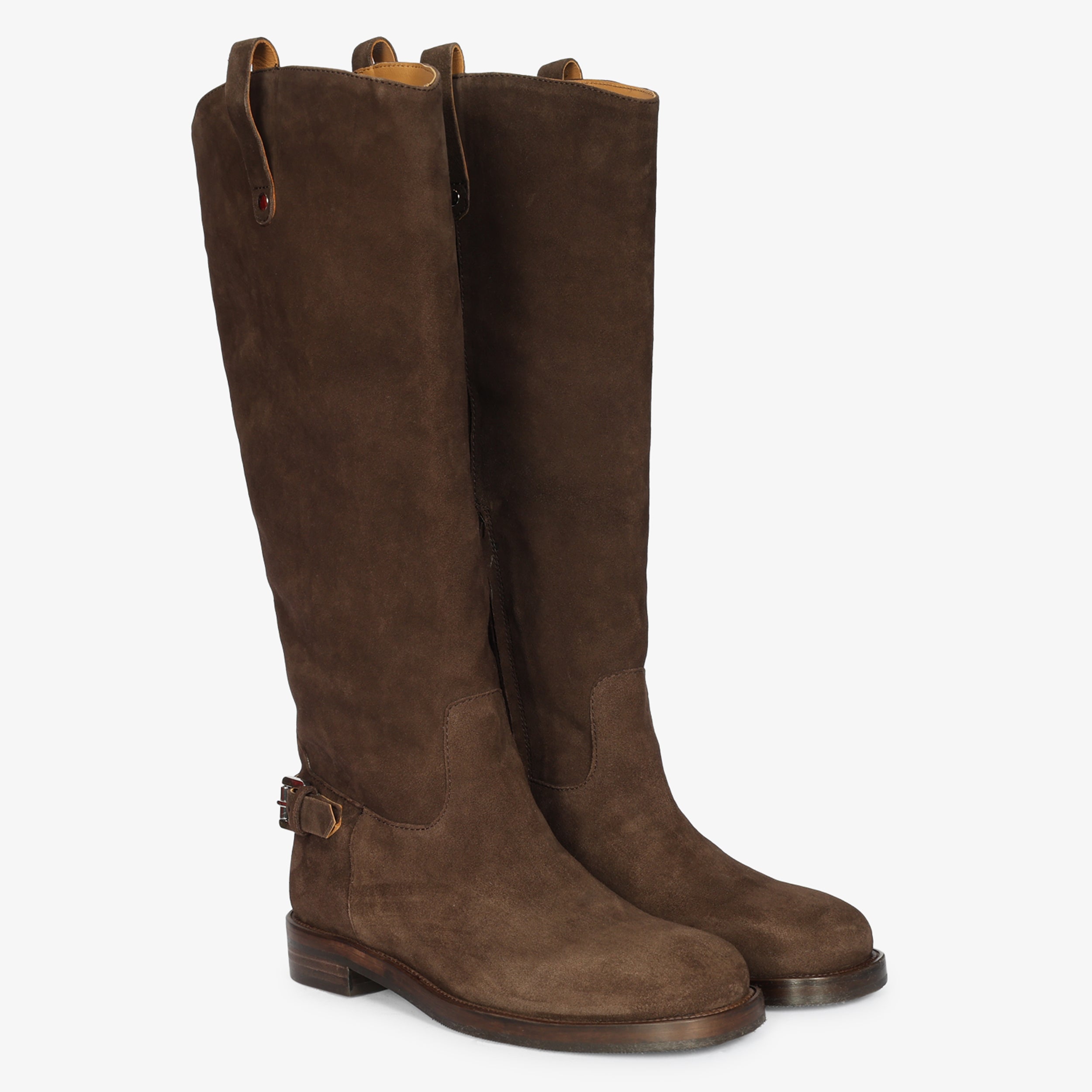Stivali Alti Donna Emanuélle Vee Royale 412-15 Marrone in Camoscio – Boots con Cinturino e Tacco Basso 2,5 cm