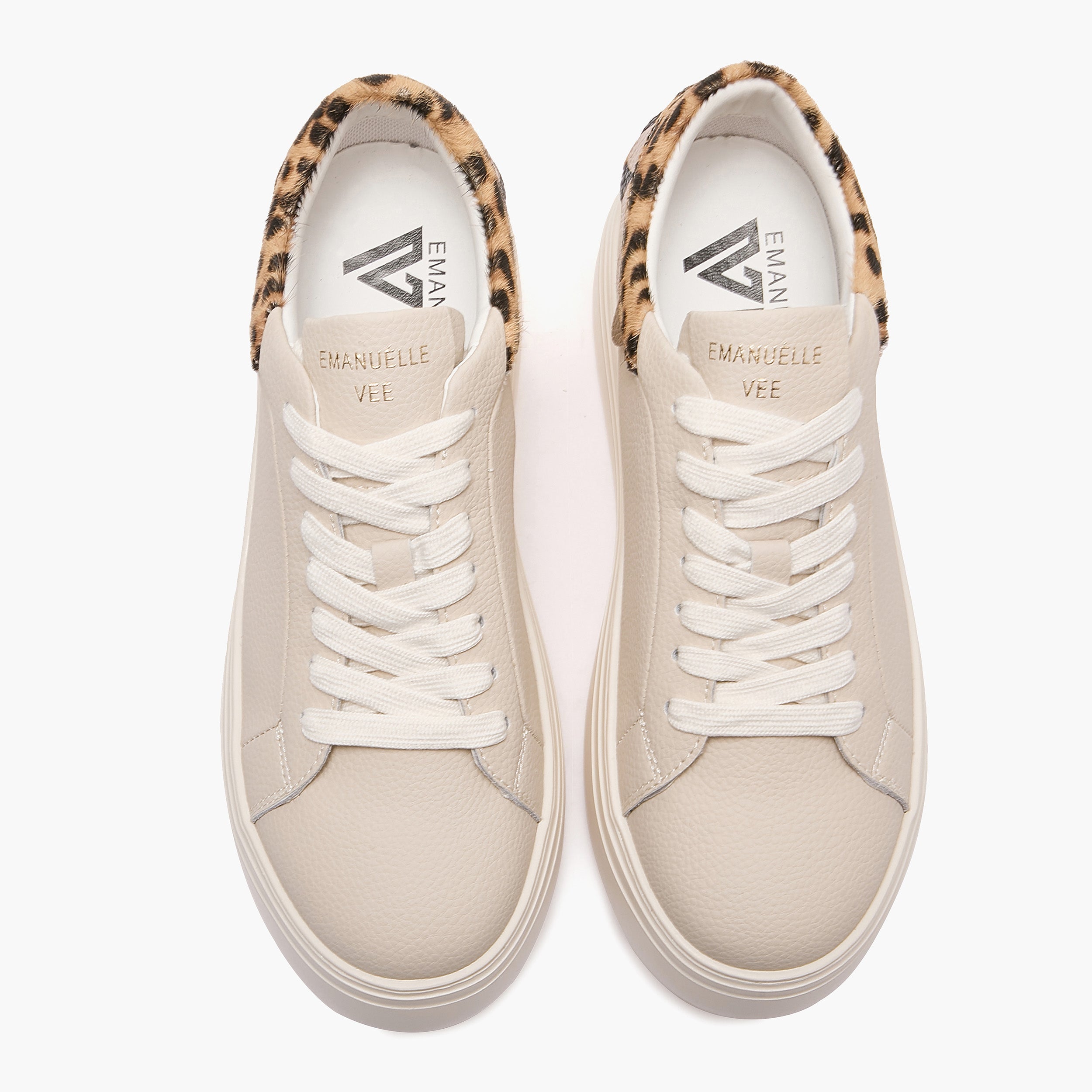 Sneakers Platform Donna Emanuélle Vee Bice 100-11 Avorio – Scarpe con Dettaglio Cavallino Maculato e Pelle Argento