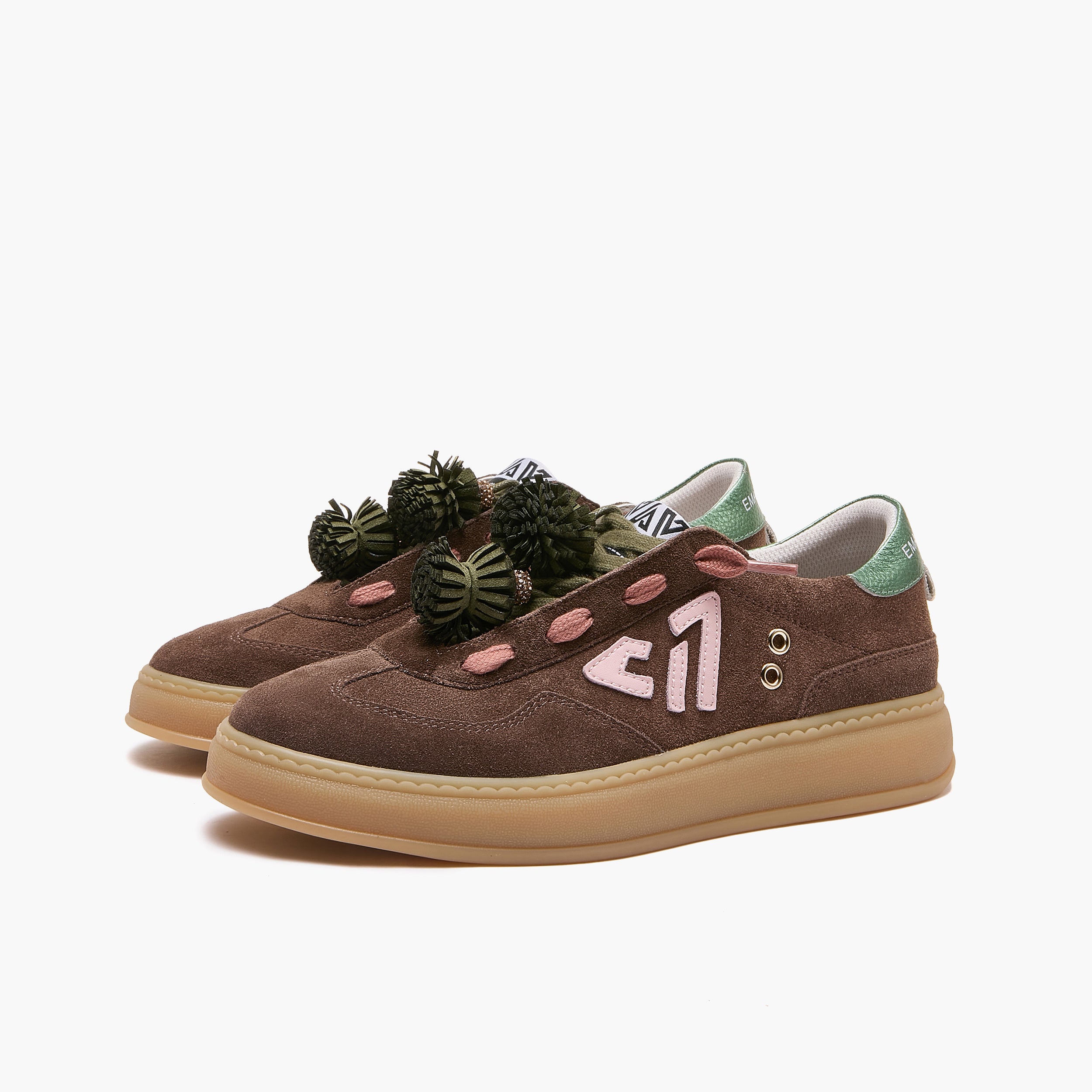 Sneakers Low-Top Donna Emanuélle Vee Pixi 105-10 – Scarpe Casual-Glam con Suola Caramello 3,5 cm e Pom Pom