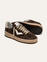 Sneakers donna in camoscio marrone e dettagli lurex oro | Playnewsky 4B12