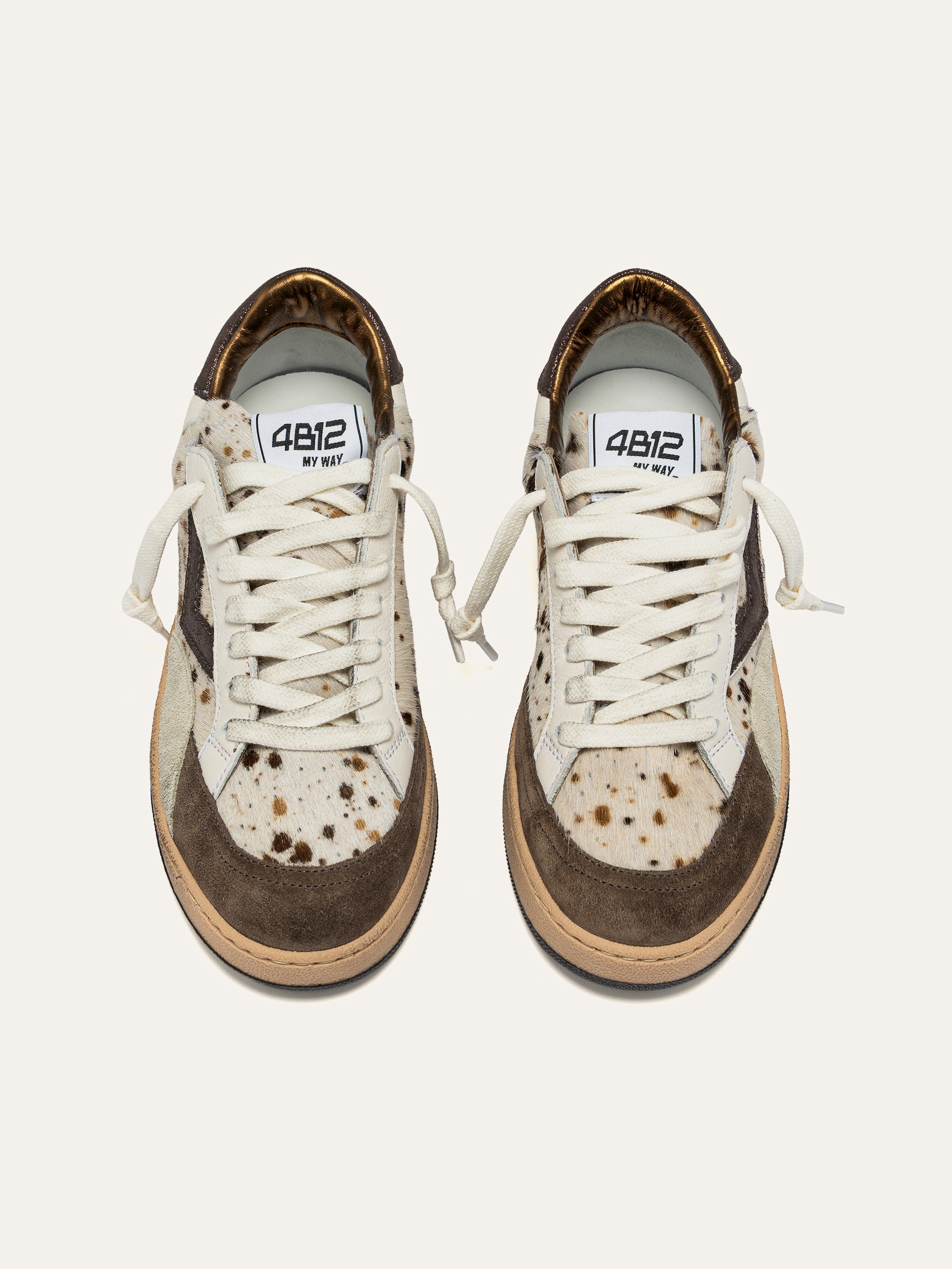 Sneakers Donna 4B12 Playnewsky Bianca in Cavallino Maculato – Platform 3 cm con Dettagli Animalier