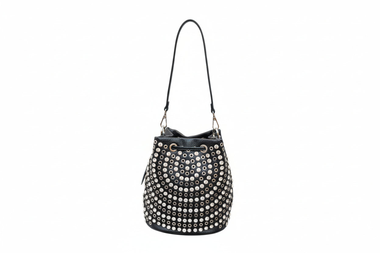 Secchiello La Carrie Andromeda Nero - Borsa Laserata con Strass | Peccatidistile