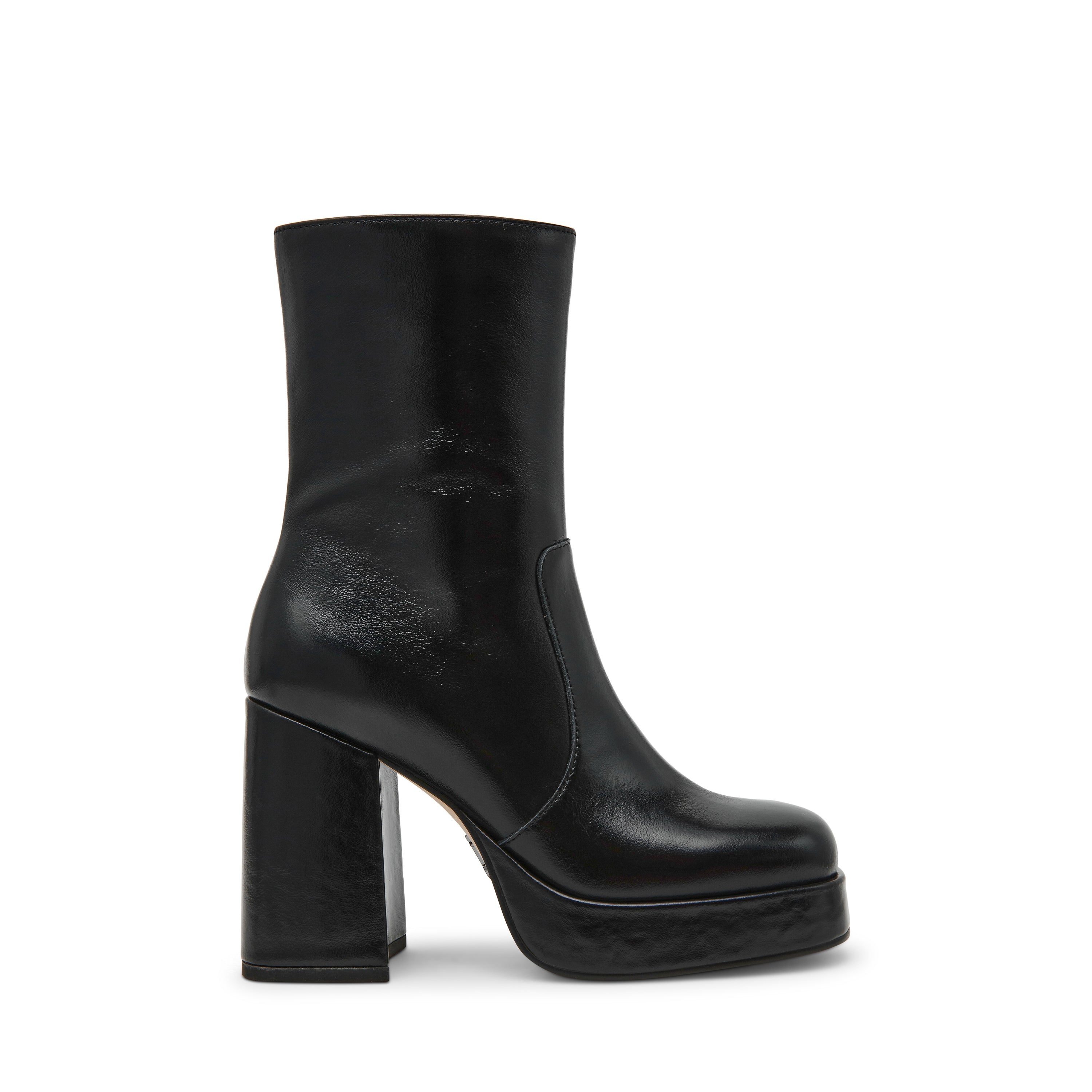 Stivaletti Donna Steve Madden Echos Nero in Pelle – Tronchetti con Tacco 9 cm, Plateau e Zip