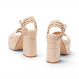 Sandali Castañer Fresa Avorio - Tacco 12 cm in Rafia Intrecciata