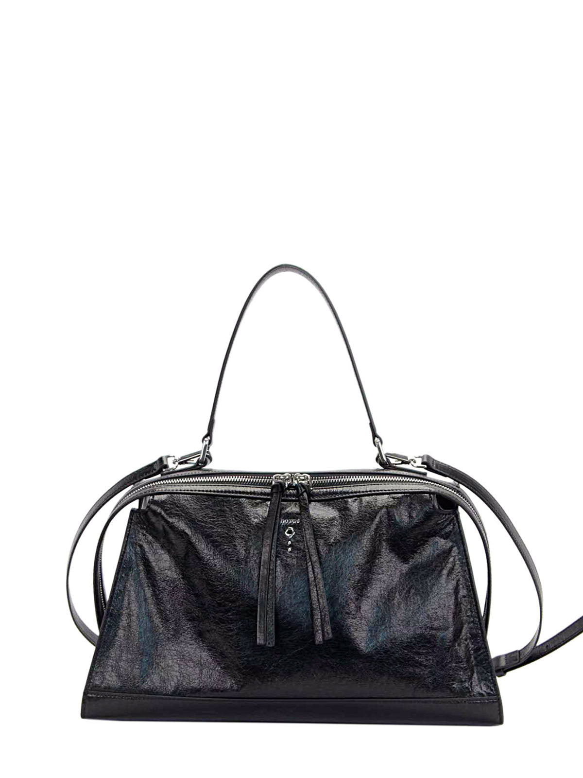 Borsa a Spalla Donna Nora-E Metis Grande in Pelle Crackle – Borsa Trapezoidale con Zip e Tracolla