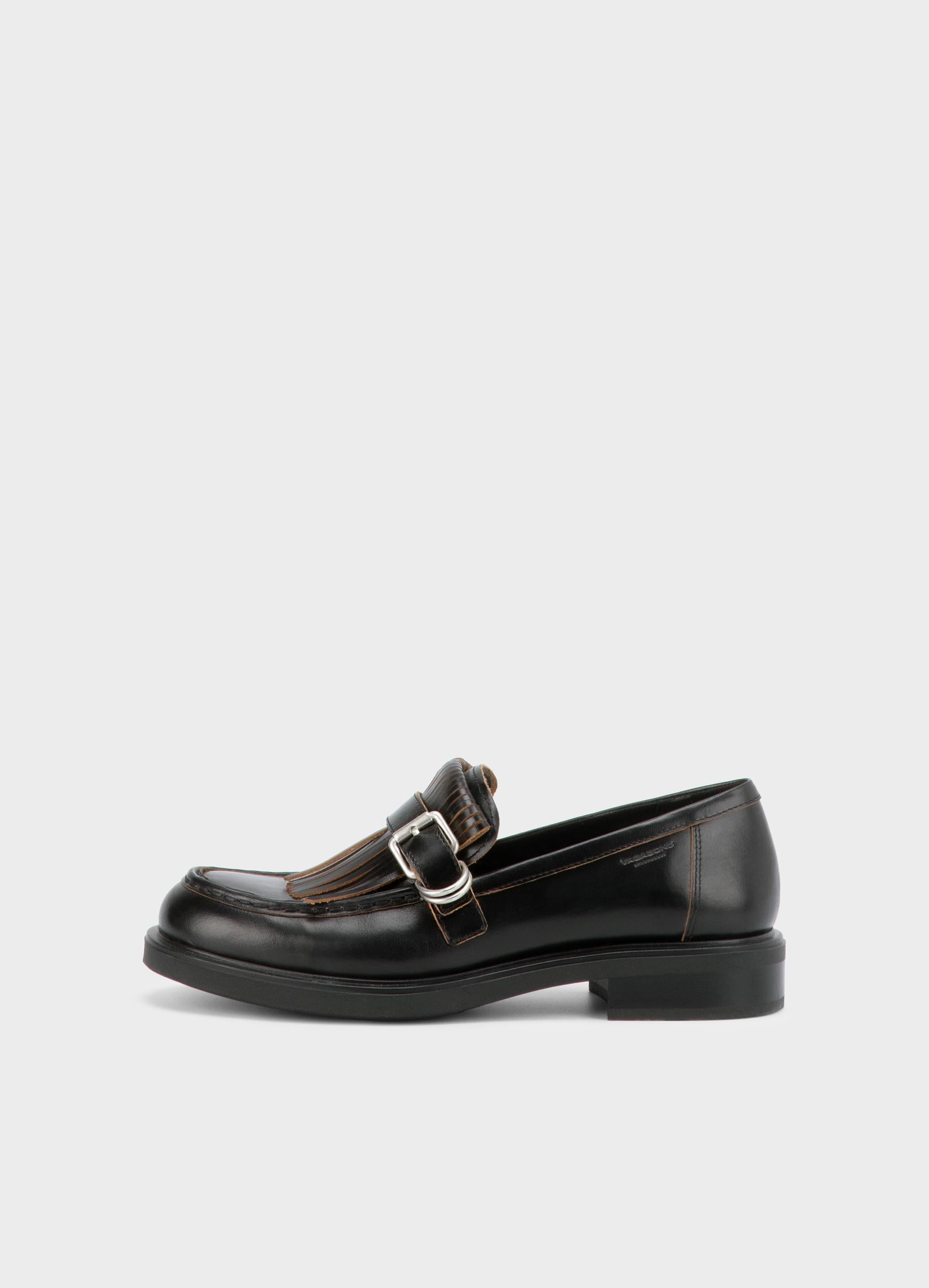 Mocassini Donna Vagabond Freya in Pelle Nera – Loafers Eleganti con Frange e Fibbia