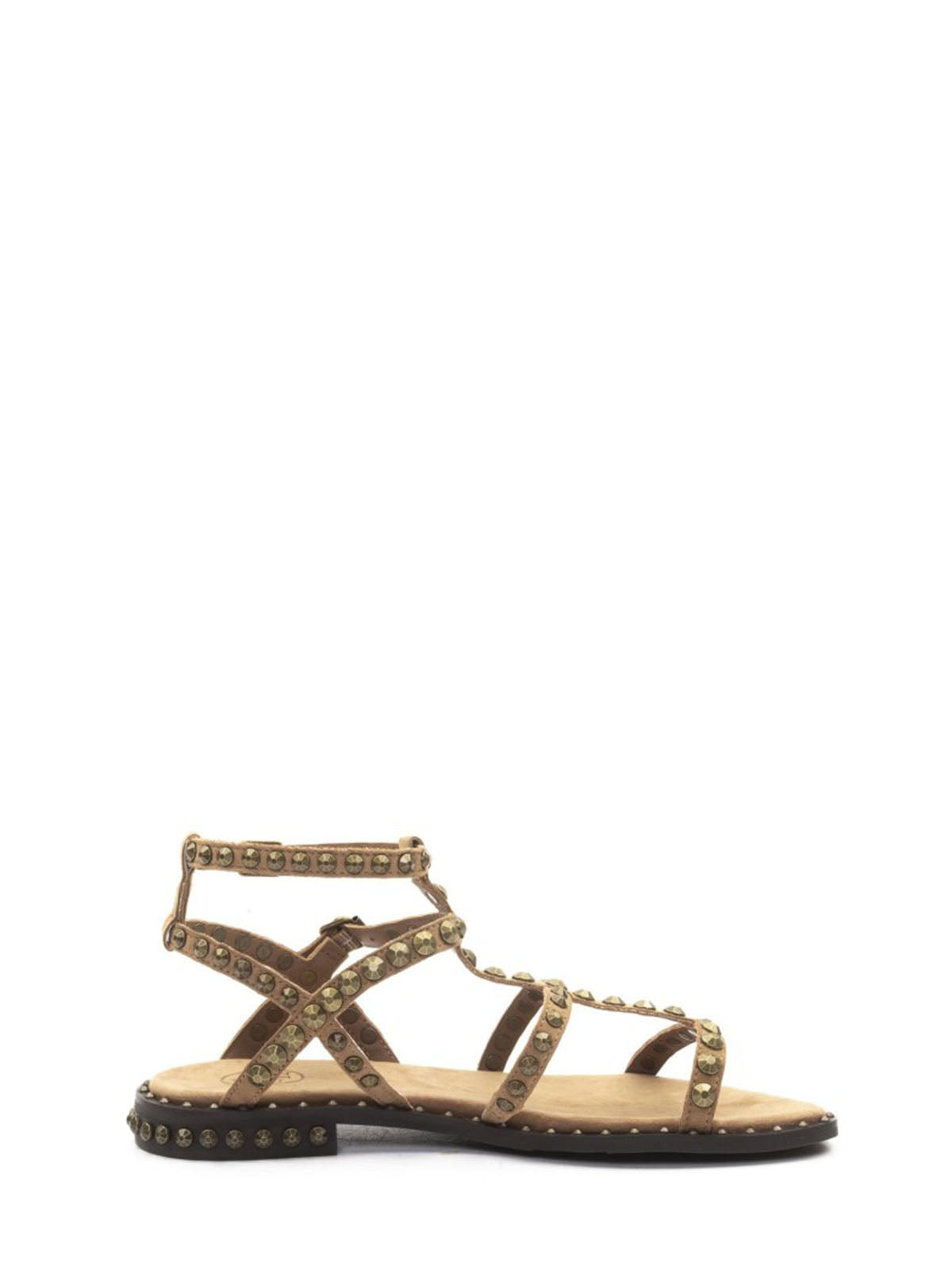 Sandali Ash Precious Cuoio: Il Flat Elegante con Borchie e Listini Incrociati