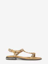 Sandalo Flat Ash Podium in Camoscio Beige Moka Mou e Borchie Argento