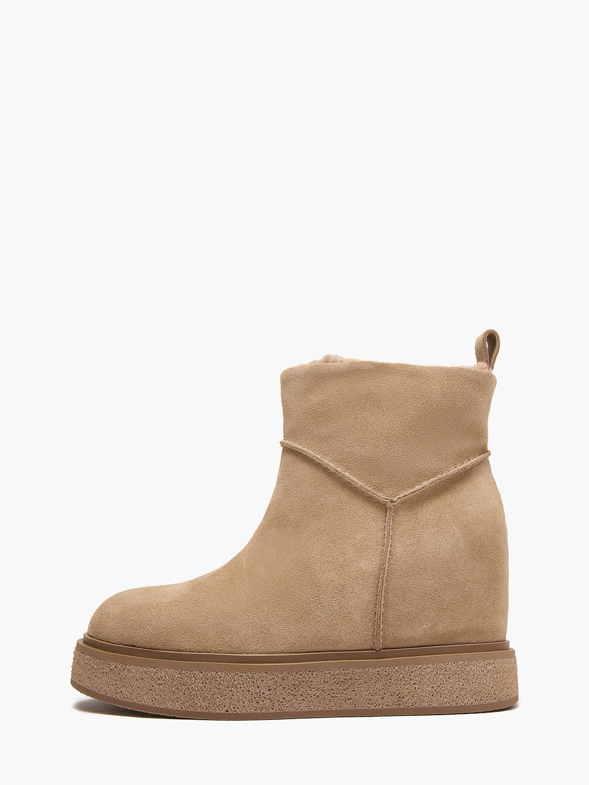 Tronchetti Donna con Zeppa Emanuélle Vee Dalì 404-19 Beige in Camoscio – Stivaletti con Zeppa 8 cm e Nappina