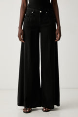 Jeans Donna Vicolo Madison Wide Leg Nero – Pantaloni Denim a Gamba Larga con Pieghe e Dettaglio Stiro