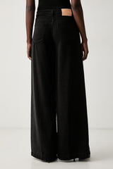 Jeans Donna Vicolo Madison Wide Leg Nero – Pantaloni Denim a Gamba Larga con Pieghe e Dettaglio Stiro