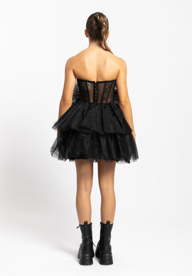 Abito Tull Ribbon Dress Nero Aniye By