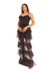Abito lungo tulle balze nero Silence Limited
