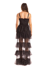 Carica l&#39;immagine nel visualizzatore di Gallery, Abito lungo tulle balze nero Silence Limited