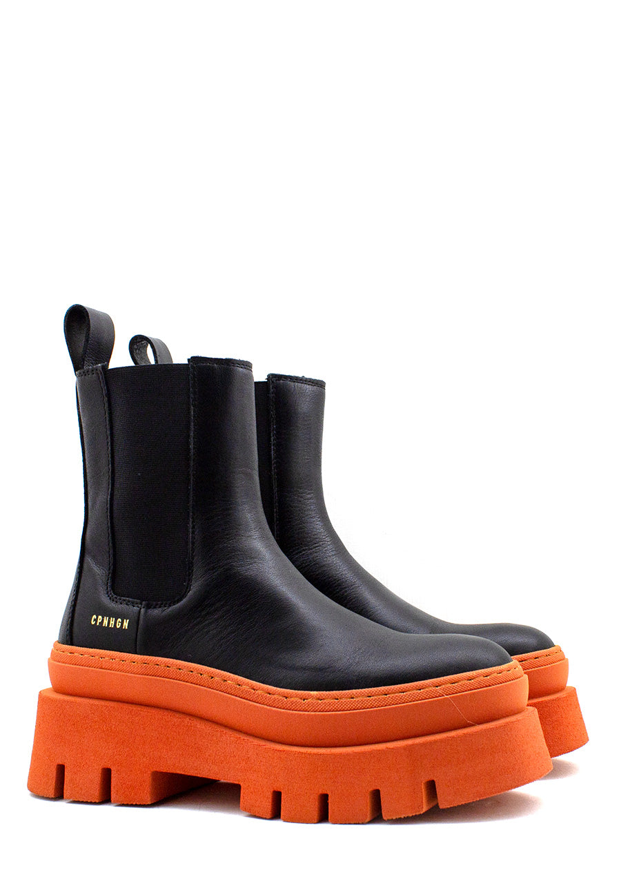 Stivaletto chelsea nero e arancione Copenhagen