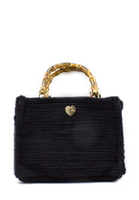 Carica l&#39;immagine nel visualizzatore di Gallery, Mini borsa nera manici bamboo Mia Bag
