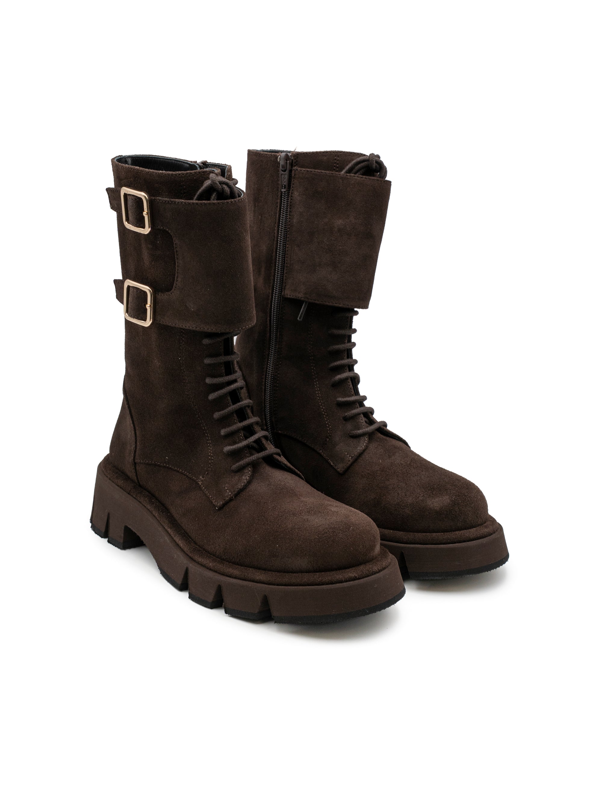 Anfibi Donna Paloma Barceló Comba Suede Moka in Camoscio – Stivaletti Marrone con Lacci, Zip e Suola 4 cm
