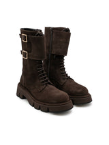 Anfibi Donna Paloma Barceló Comba Suede Moka in Camoscio – Stivaletti Marrone con Lacci, Zip e Suola 4 cm
