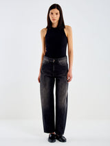 Jeans Donna Vicolo Chiara Barrel Fit Nero Dirty – Pantaloni Denim a Ovetto con Cucitura Sulla Gamba