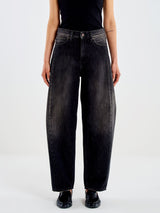 Jeans Donna Vicolo Chiara Barrel Fit Nero Dirty – Pantaloni Denim a Ovetto con Cucitura Sulla Gamba