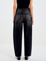 Jeans Donna Vicolo Chiara Barrel Fit Nero Dirty – Pantaloni Denim a Ovetto con Cucitura Sulla Gamba