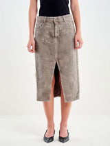 Gonna Midi Donna Vicolo in Denim Grigio Tinto – Gonna Jeans con Orlo Sfilacciato e Spacco Frontale