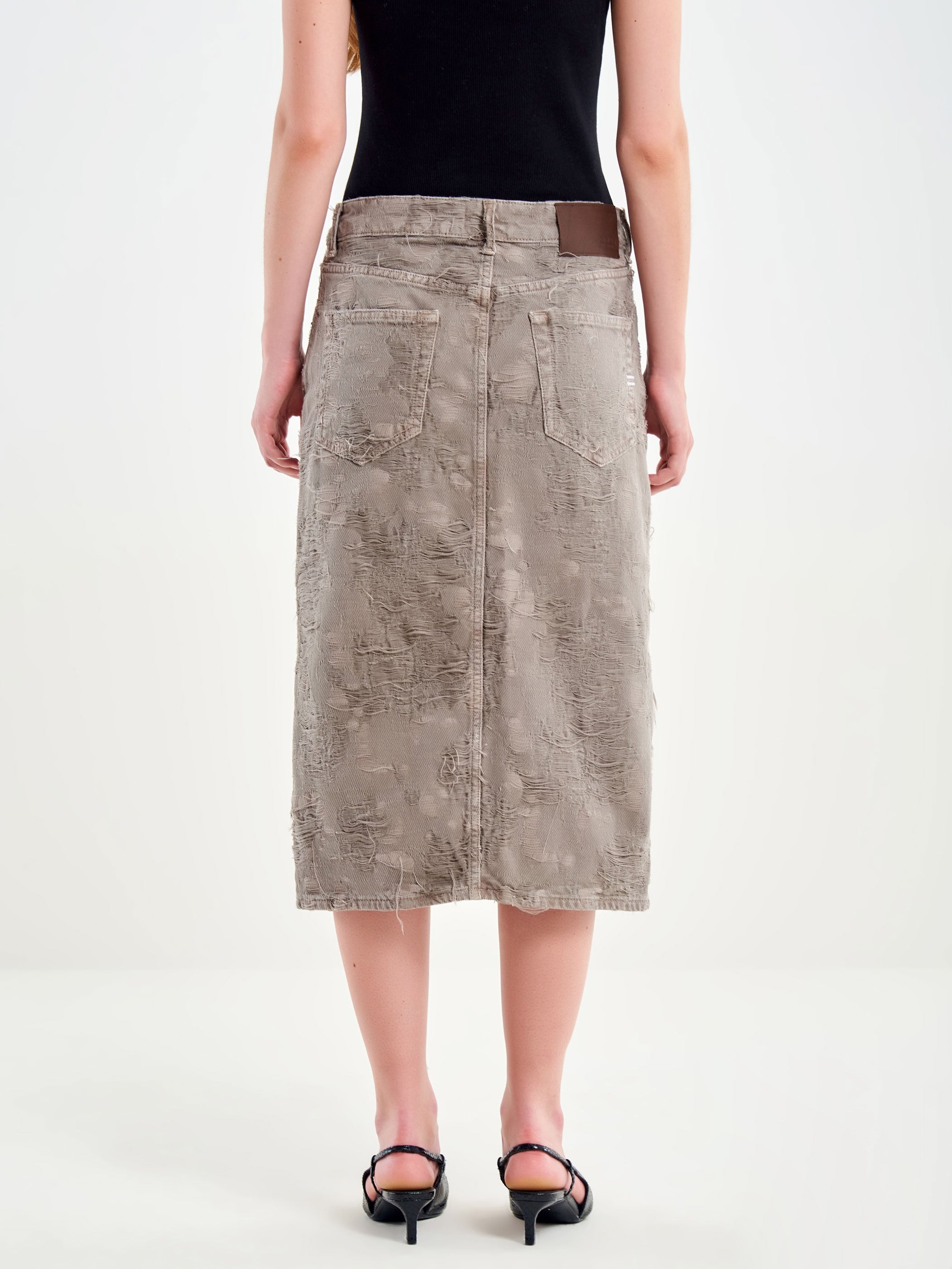 Gonna Midi Donna Vicolo in Denim Grigio Tinto – Gonna Jeans con Orlo Sfilacciato e Spacco Frontale