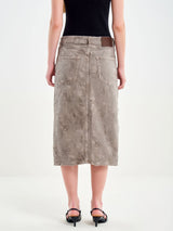 Gonna Midi Donna Vicolo in Denim Grigio Tinto – Gonna Jeans con Orlo Sfilacciato e Spacco Frontale