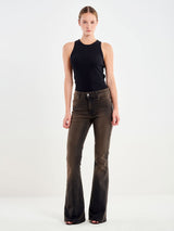 Jeans Donna Vicolo Icon Gisele Flare Marrone Scuro Dirty – Pantaloni Denim a Zampa con Piega Stirata