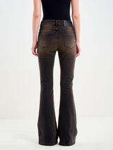 Jeans Donna Vicolo Icon Gisele Flare Marrone Scuro Dirty – Pantaloni Denim a Zampa con Piega Stirata