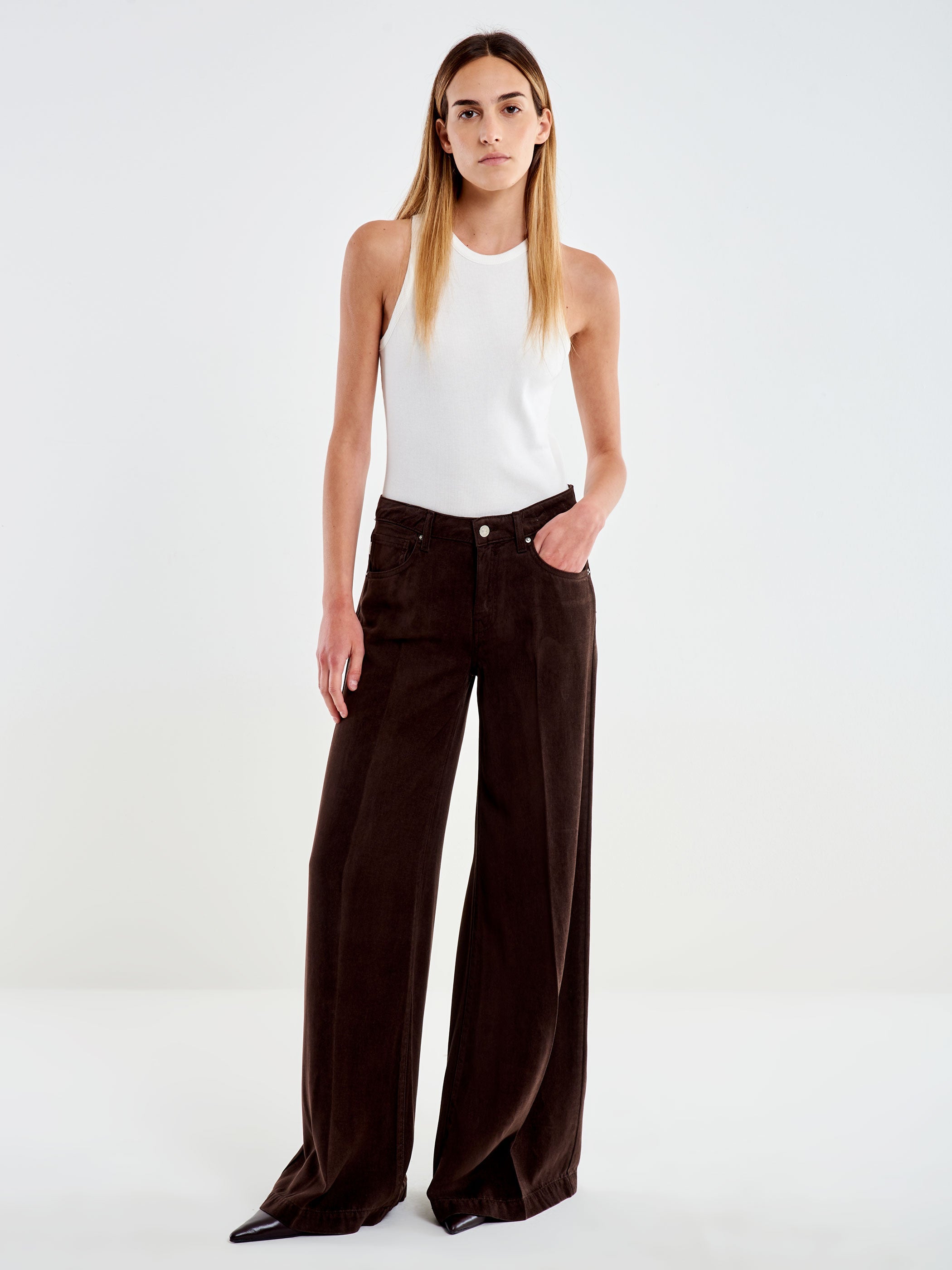 Jeans Donna Vicolo Madison Wide Leg Fondente in 100% Lyocell – Pantaloni Denim Fluidi a Gamba Larga con Pieghe