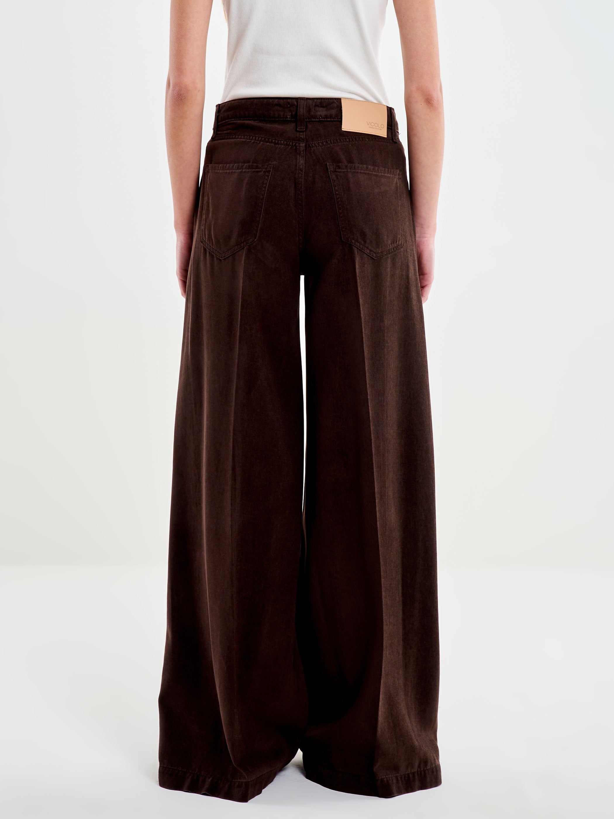 Jeans Donna Vicolo Madison Wide Leg Fondente in 100% Lyocell – Pantaloni Denim Fluidi a Gamba Larga con Pieghe