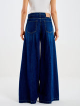 Jeans Donna Vicolo Madison Wide Leg Blu Scuro – Pantaloni Denim a Gamba Larga con Pieghe e Cuciture in Contrasto