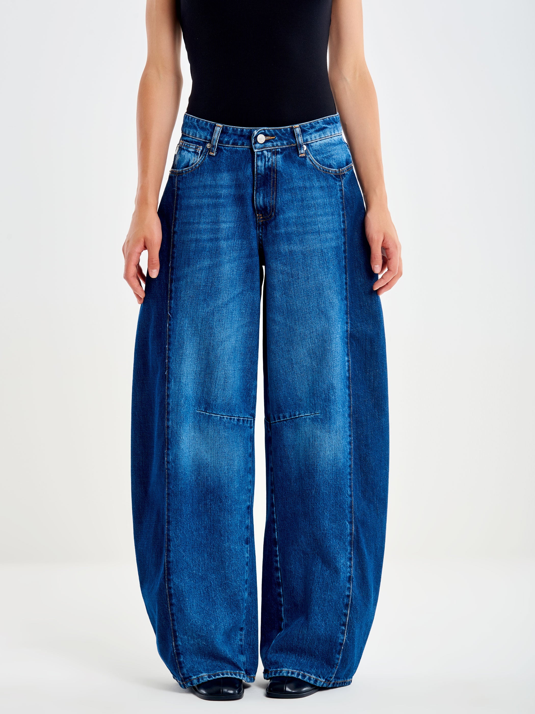 Jeans Donna Vicolo Maite Barrel Fit Bicolore – Pantaloni Denim a Ovetto con Spicchi Scuri e Cuciture a Vista