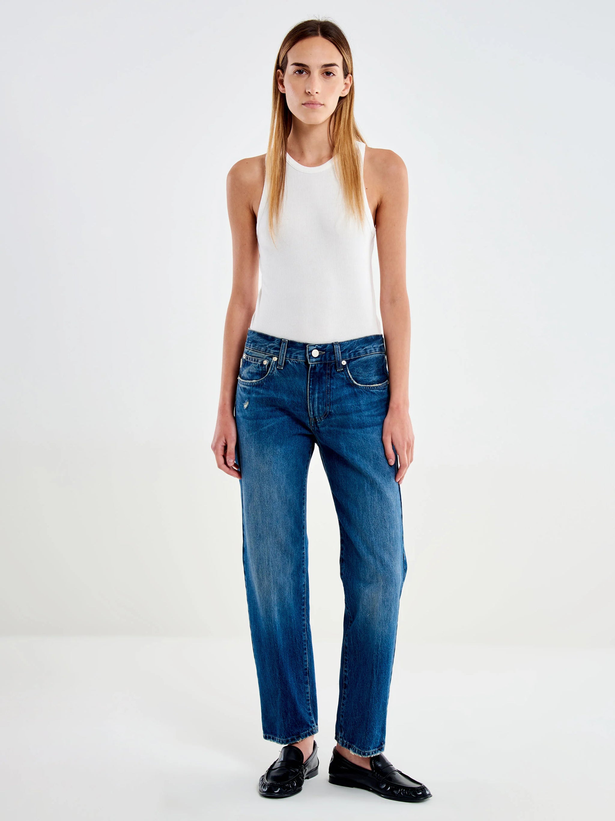 Jeans Donna Vicolo Zeke Blu Scuro – Pantaloni Denim Cropped Straight Leg a Vita Bassa con Strappi