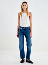 Jeans Donna Vicolo Zeke Blu Scuro – Pantaloni Denim Cropped Straight Leg a Vita Bassa con Strappi