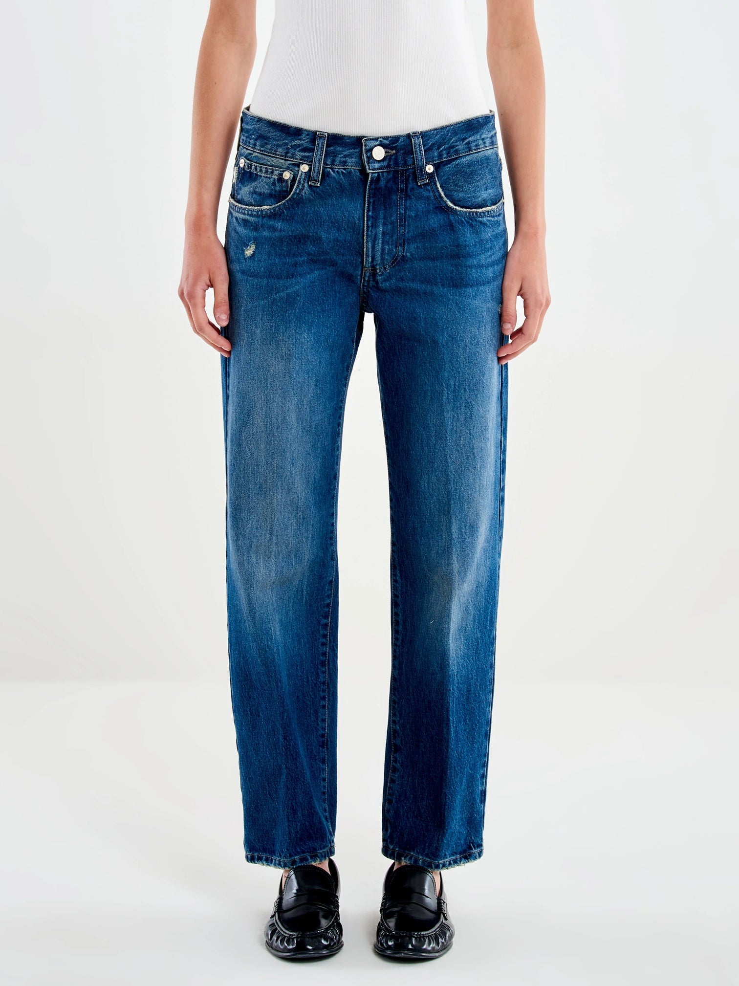 Jeans Donna Vicolo Zeke Blu Scuro – Pantaloni Denim Cropped Straight Leg a Vita Bassa con Strappi