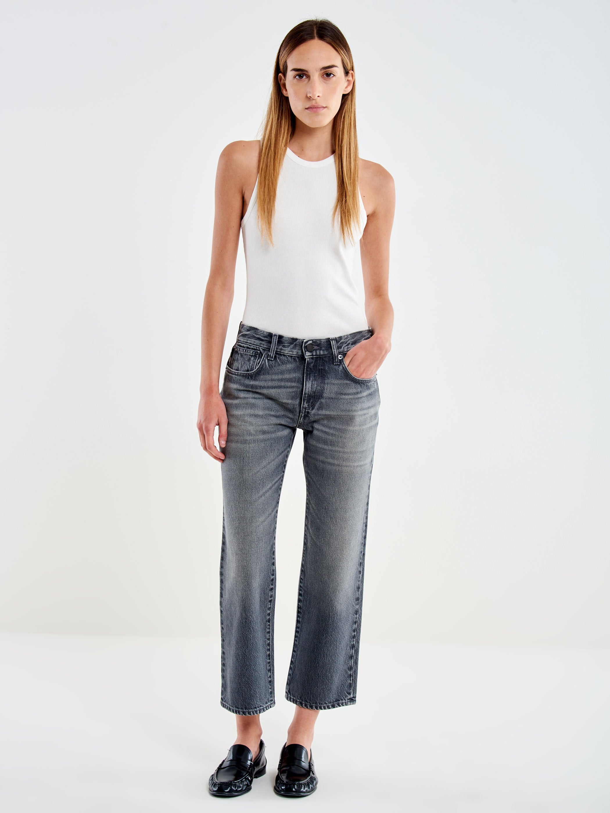 Jeans Donna Vicolo Zeke Nero in Cotone – Pantaloni Denim Cropped Straight Leg a Vita Bassa Relaxed Fit