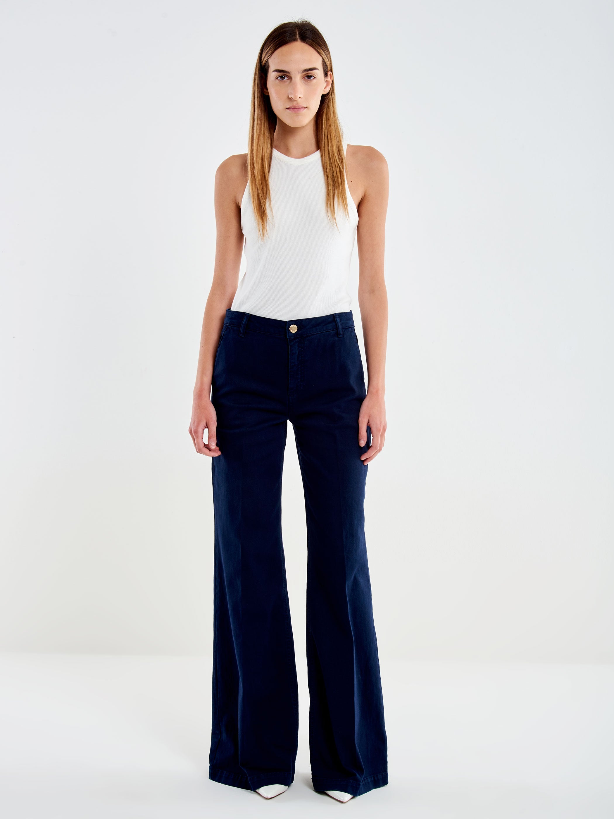 Jeans Donna Vicolo Elena Wide Leg Blu Scuro – Pantaloni Denim a Gamba Larga con Tasche alla Francese e Piega Stirata