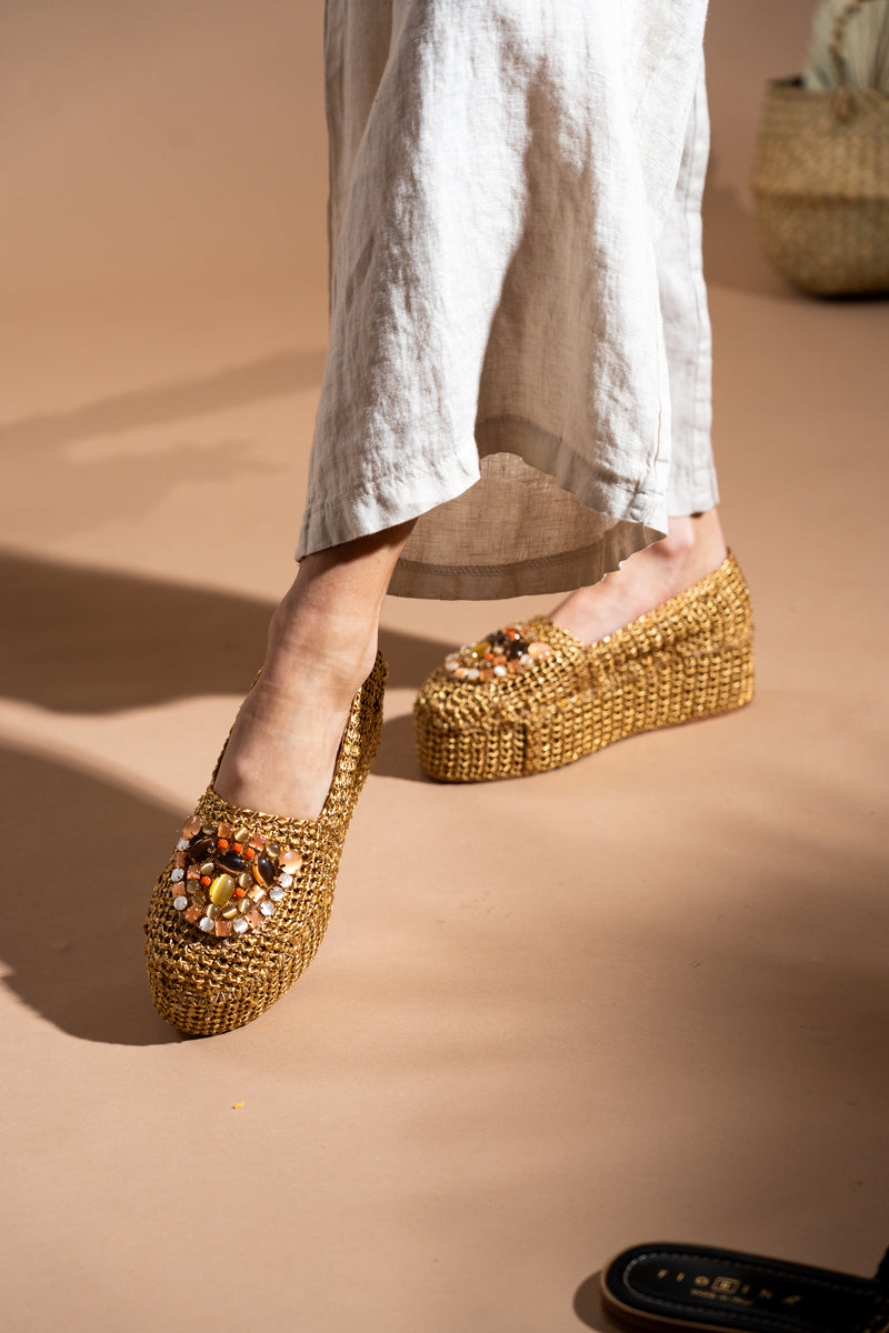 Espadrilles in rafia naturale con accessorio gioiello Fiorina